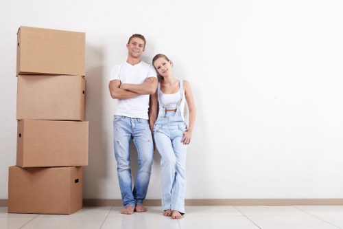 Office relocation planning in Bow with boxes and desks ready for transport